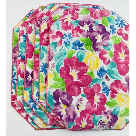 Set 6 Vintage Pastel Romantic Coquette Floral Placemats Easter Pink Flowers Blue - Picture 2 of 9
